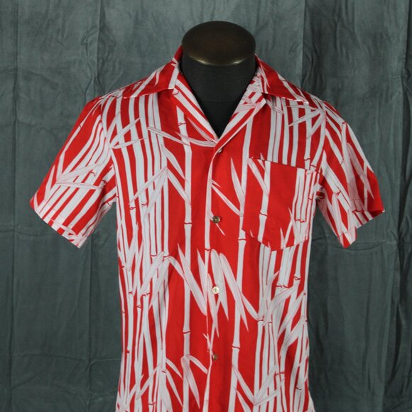Vintage Hawaiian Shirt - Red and White Bamboo Pattern - Men's Small - Picture 6 of 10